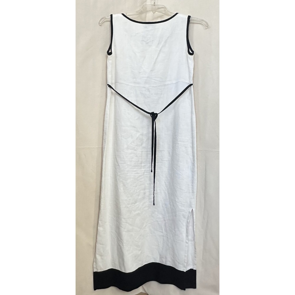 NORTON MCNAUGHTON White Linen Floral Embroidered Maxi Dress S Black Trim S *READ - Picture 6 of 11